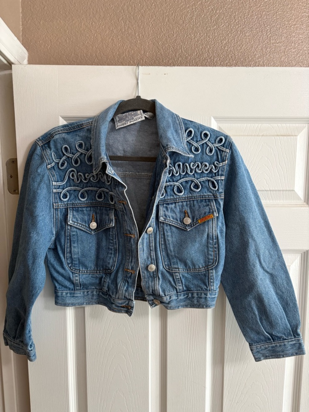 Jordache vintage cropped denim jean jacket collared button up vintage 90s S